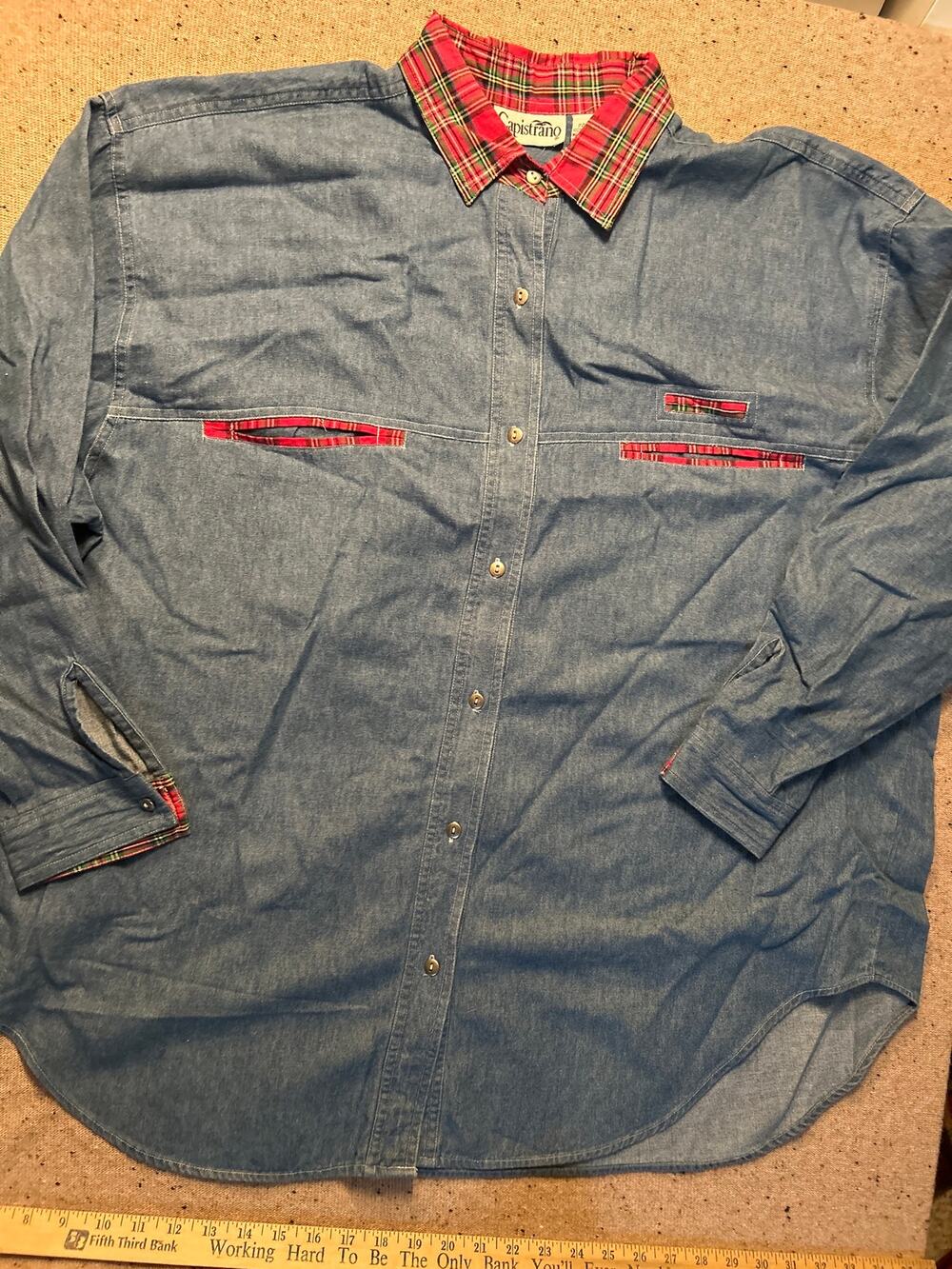 Capistrano VTG Denim Shirt with Plaid Accents Women's 22/24 80s